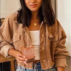 NOBODY'S BABY BROWN CORDUROY CROP JACKET